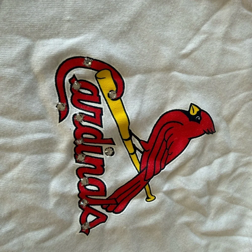 Women's Red and White Short Sleeve X Cardinals Tee w Rhinestones - Picture 3 of 4